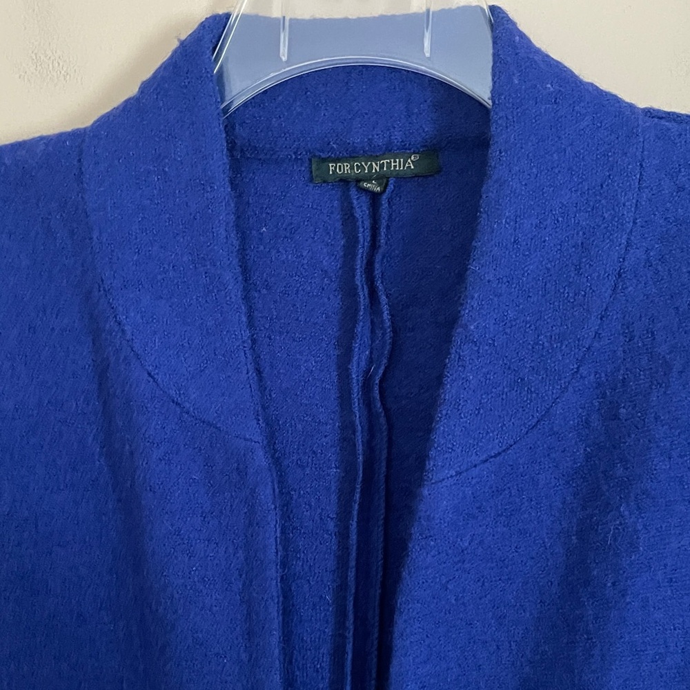 For Cynthia Blue Long Cardigan Jacket Size Large Asian Style Boiled Wool Artsy - Picture 3 of 9